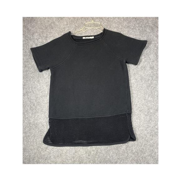 T by Alexander Wang Shirt Womens X-Small Black Mesh Hem Raglan Crewneck Terry - Picture 1 of 13
